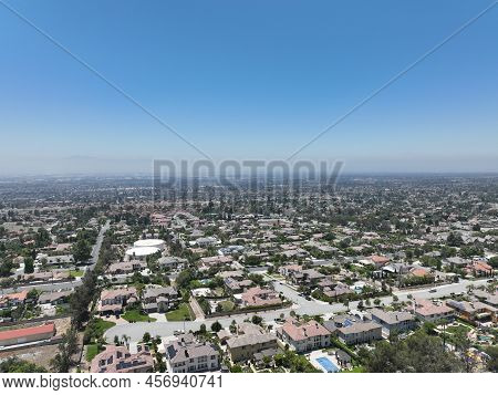 Aerial View Of Wealthy Alta Loma Community And Mountain Range, Rancho Cucamonga, California, United 