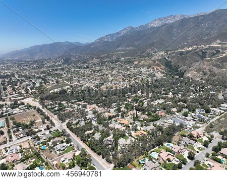 Aerial View Of Wealthy Alta Loma Community And Mountain Range, Rancho Cucamonga, California, United 