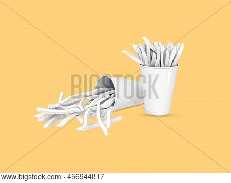 Popcorn Box Mockup. Blank Bucket For Popcorn, Chicken Wings Or Legs Red Mockup Isolated On White Bac