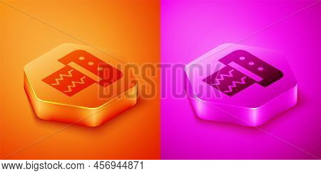 Isometric Seismograph Icon Isolated On Orange And Pink Background. Earthquake Analog Seismograph. He