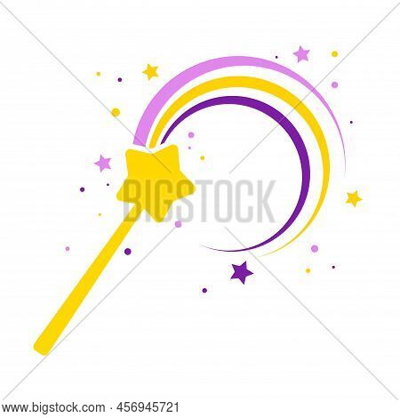 Magic Wand In Color Icon, Magic Wand Logo, Fairy Tale Sign, Wizard And Focus Symbol. Vector Illustra