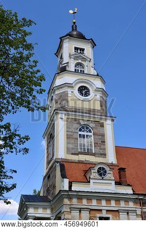 Tower Of A Small Lutheran Church In Aluksne Town, Latvia