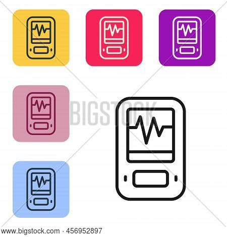 Black Line Seismograph Icon Isolated On White Background. Earthquake Analog Seismograph. Set Icons I