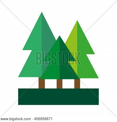 Green Cartoon Trees In Flat Style. Ecology Concept. Vector Illustration. Stock Image.