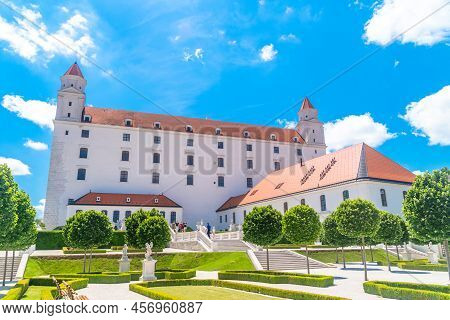 Bratislava, Slovakia - May 31, 2022: Bratislava Castle As Seen From Garden's Bratislava Castle.