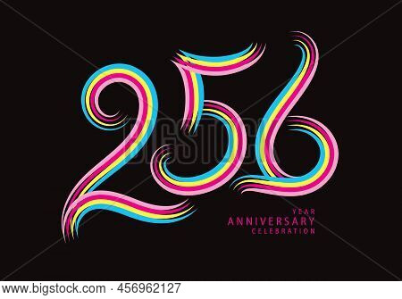 256 Number Design Vector, Graphic T Shirt, 256 Years Anniversary Celebration Logotype Colorful Line,
