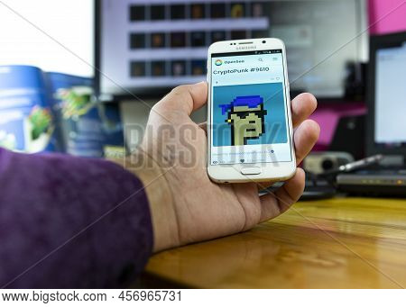 Belgrade, Serbia - Jun 23, 2022:  Crypto Punks Nft. Most Expensive And Desirable Nft On Smartphone S