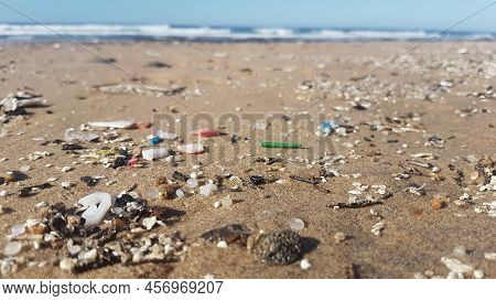 Plastic Waste And Micro Plastic Washed On The Shore Of The Atlantic Ocean