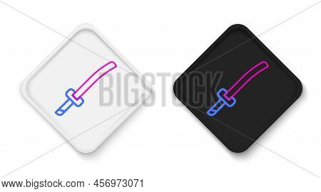 Line Traditional Japanese Katana Icon Isolated On White Background. Japanese Sword. Colorful Outline