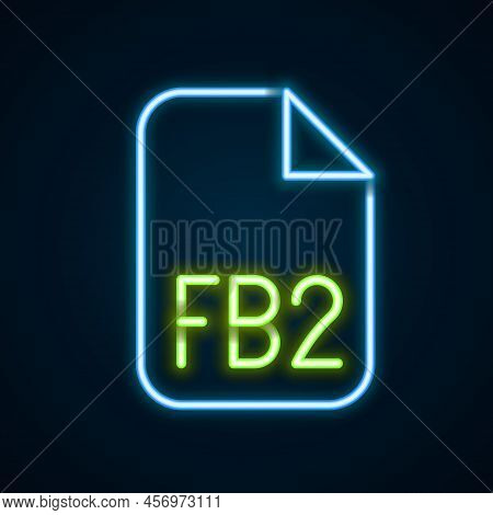 Glowing Neon Line Fb2 File Icon Isolated On Black Background. Colorful Outline Concept. Vector