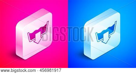 Isometric Washing Modes Icon Isolated On Pink And Blue Background. Temperature Wash. Silver Square B