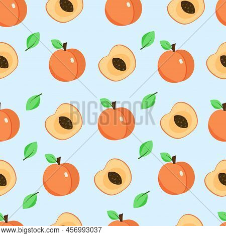 Fruit Pattern. Juicy Peaches. Vector Illustration In Flat Style.