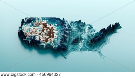 Topographic Usa Map Hypsometric America Elevation Tint Spectral Shaded Relief Map 3d Illustration