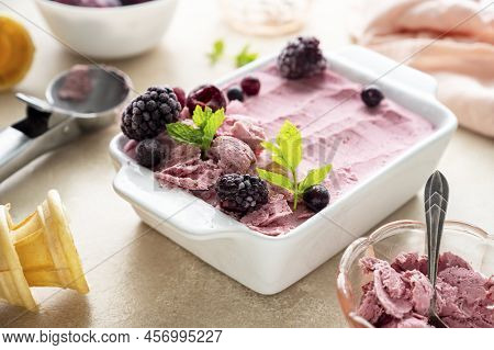 Homemade Pink Healthy Sorbet With Banana And Berry Ice Cream Summer Refresing Treats