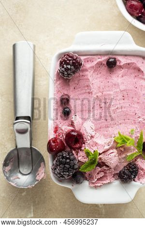 Homemade Pink Healthy Sorbet With Banana And Berry Ice Cream Summer Refresing Treats