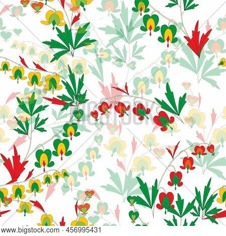 Seamless Dicentra Vector Decorative Pattern. Summer Background.