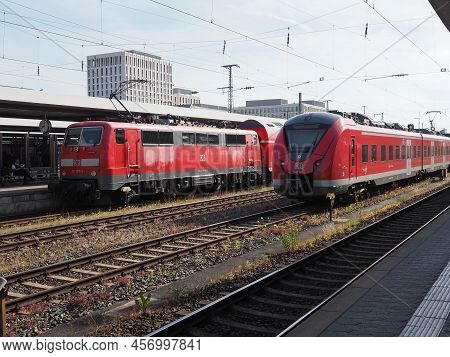 Trains At Nuernberg Hauptbahnhof Central Station In Nuernbergp