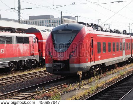 Trains At Nuernberg Hauptbahnhof Central Station In Nuernbergp