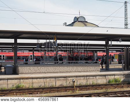 Trains At Nuernberg Hauptbahnhof Central Station In Nuernbergp