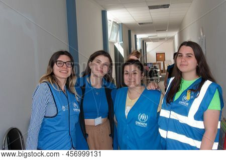 Nitra, Slovakia - 06.14.2022: Female Workers Of The Ukrainian Refugee Center In Nitra Under Un Patro