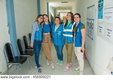 Nitra, Slovakia - 06.14.2022: Female Workers Of The Ukrainian Refugee Center In Nitra Under Un Patro
