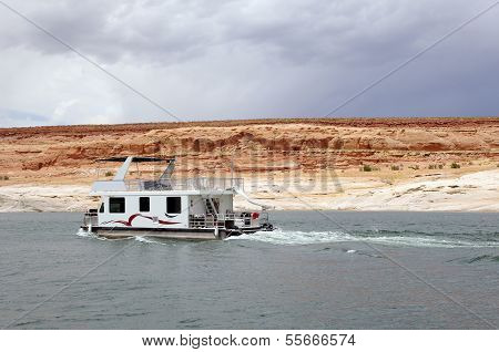 Houseboat Floating In Lake Powell