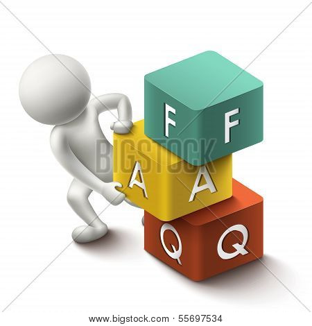 3D Illustration Of Person With Word Faq Cubes