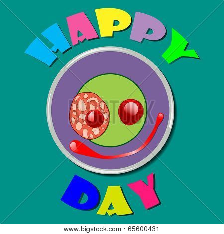 Comic Purple Plate Happy Day