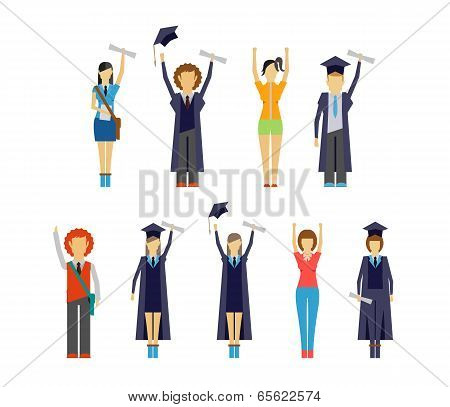 Set of cheering students and graduates