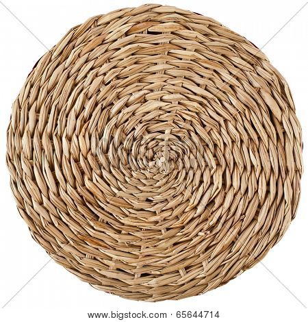 Wicker placemat surface top view texture Isolated on white background