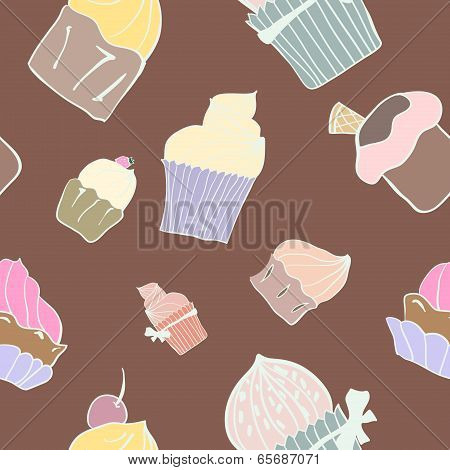 Seamless Sweet Cupcake Background Pattern In Vector