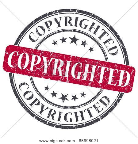 Copyrighted Red Round Grungy Stamp Isolated On White Background