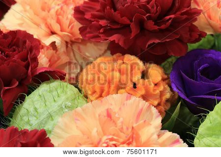 Cockscomb flower and Carnation flowers and Rose
