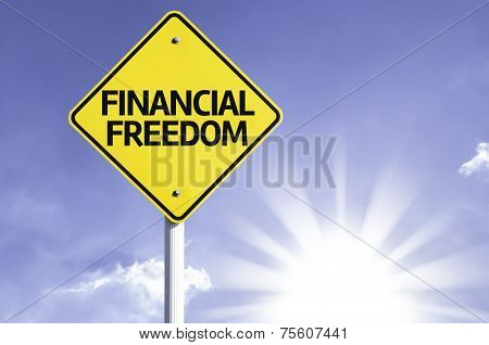 Financial Freedom road sign with sun background 