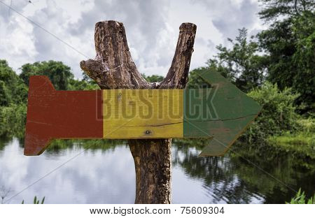 Guinea wooden sign with a forest background