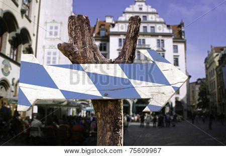 Bavaria wooden sign with a square on background