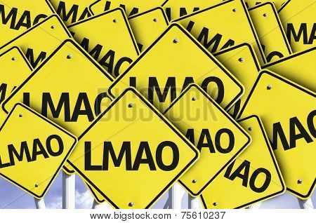 LMAO (Abbreviation for Laughing My Ass Off) written on multiple road sign 