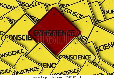 Conscience written on multiple road sign 