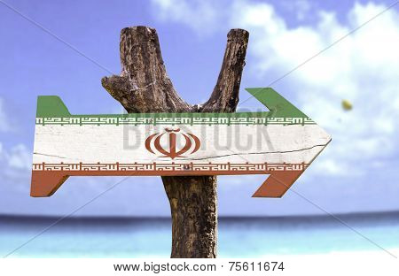 Iran sign with a beach on background 