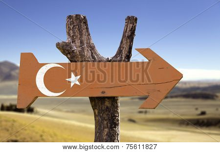 Turkey wooden sign with a desert background