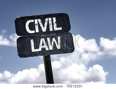 Civil Law sign with clouds and sky background 