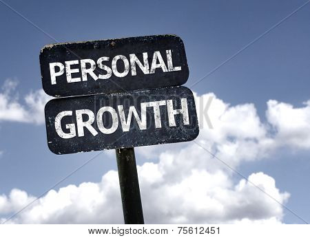Personal Growth sign with clouds and sky background 