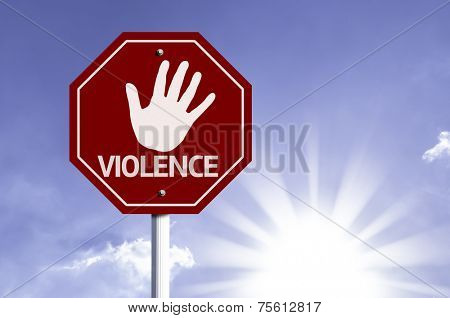 Stop Violence red sign with sun background 