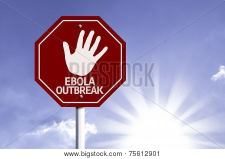 Stop Ebola Outbreak red sign with sun background 