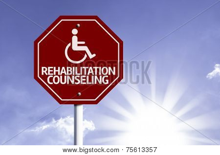 Rehabilitation Counseling with Disabled Icon sign with sun background 