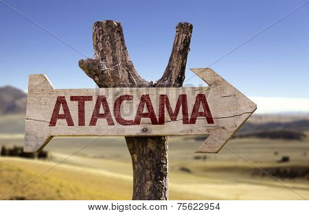 Atacama wooden sign with a desert background