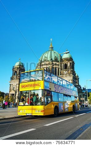Touristic Bus At Berliner Dom In Berlin