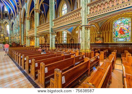 Ottawa, CANADA - SEP 10: Notre-Dame Cathedral Basilica interior on September 10, 2014 in Ottawa, Canada. It is the oldest and largest church in Ottawa and National Historic Site of Canada.