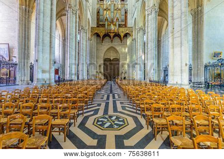 Amiens, FRANCE - APR 10: Notre-Dame of Amiens Cathedral interior on April 10, 2014 in Amiens, France. Vast, 13th-century Gothic edifice.