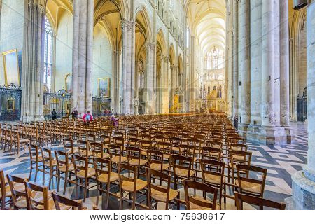 Amiens, FRANCE - APR 10: Notre-Dame of Amiens Cathedral interior on April 10, 2014 in Amiens, France. Vast, 13th-century Gothic edifice.